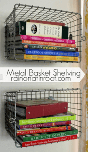 DIY metal basket shelving idea